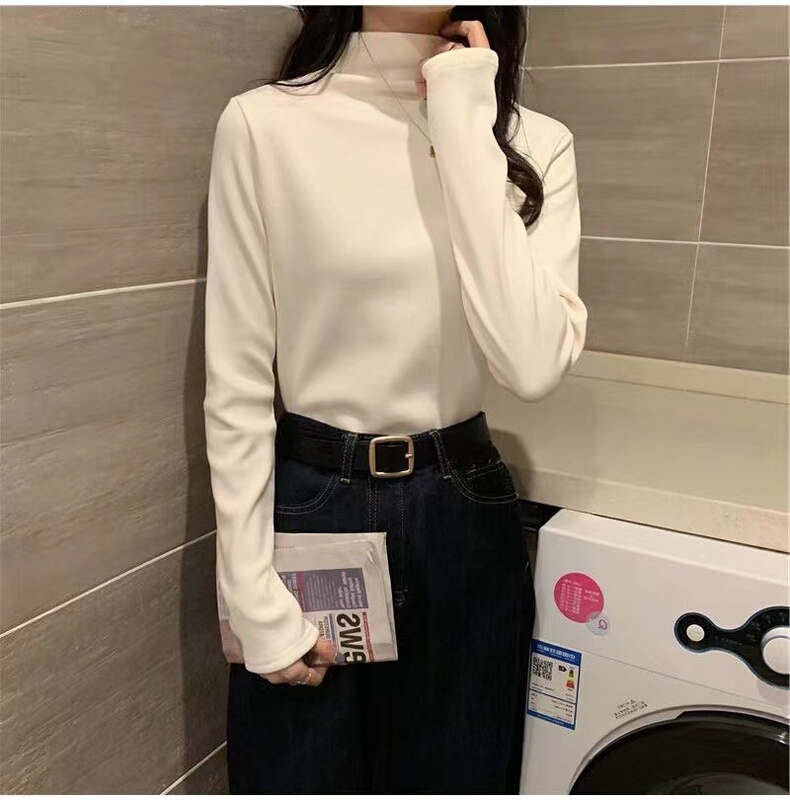 Half Turtleneck Base Layer Long-Sleeve Fleece-Lined Autumn and Winter 2025 New Women's Solid Color Versatile Top for Layering or Wearing Alone