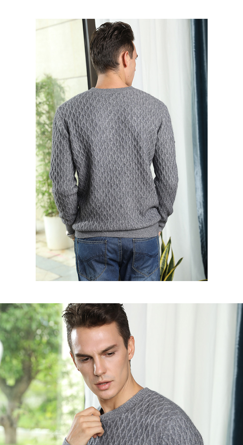 Áo len cashmere hai dây dày nam cổ tròn áo thun mùa đông ấm áp đan áo len phiên bản Hàn Quốc của áo len rộng kích thước lớn - Áo len Cashmere áo khoác nam