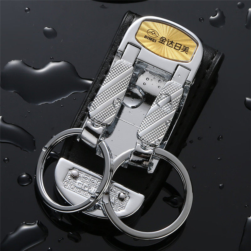 Car pendant double ring wear belt keychain leather to buckle waist hanging keychain men's belt keychain creative