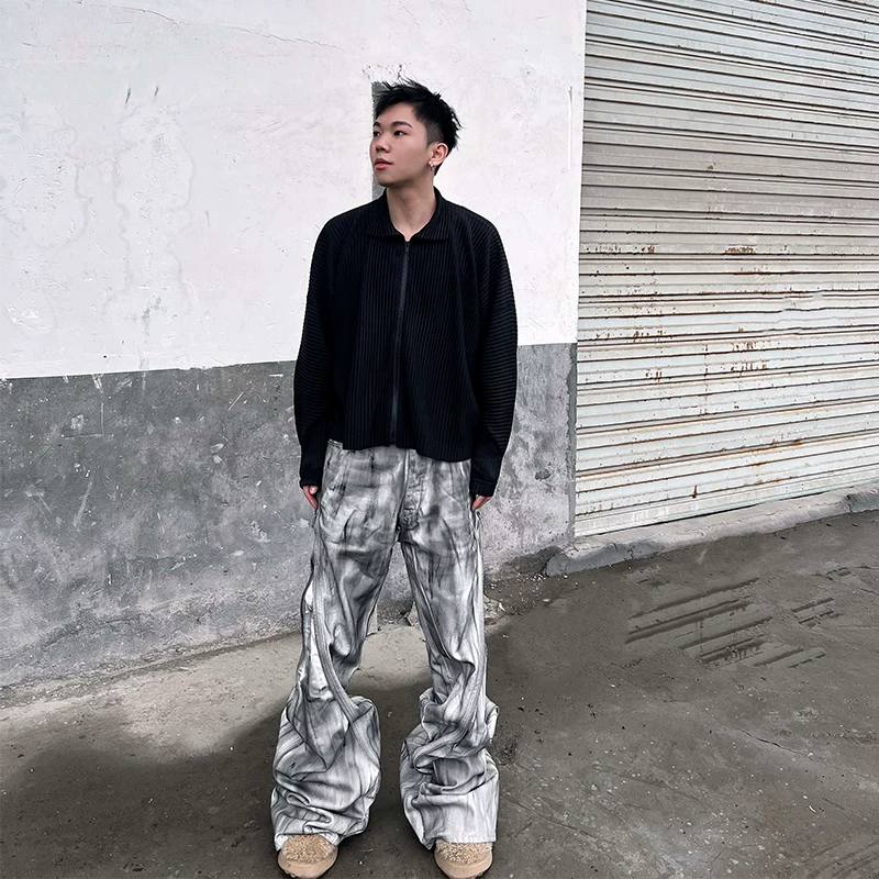 Белые джинсы с эффектом стирки, distressed, с зипом, свободного кроя, прямые, расклешённые, уложенные, застиранные