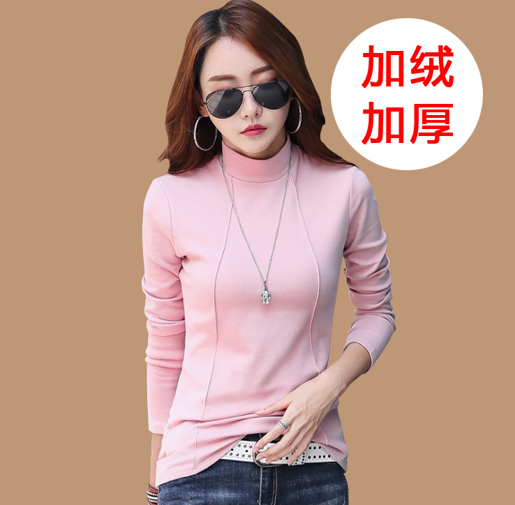 Trung cổ áo bông tay áo phía dưới womens mùa đông nửa cổ áo cao bên ngoài mặc cộng với nhung dày áo bông dài sleevewarm quần áo lót ấm áp mùa thu.