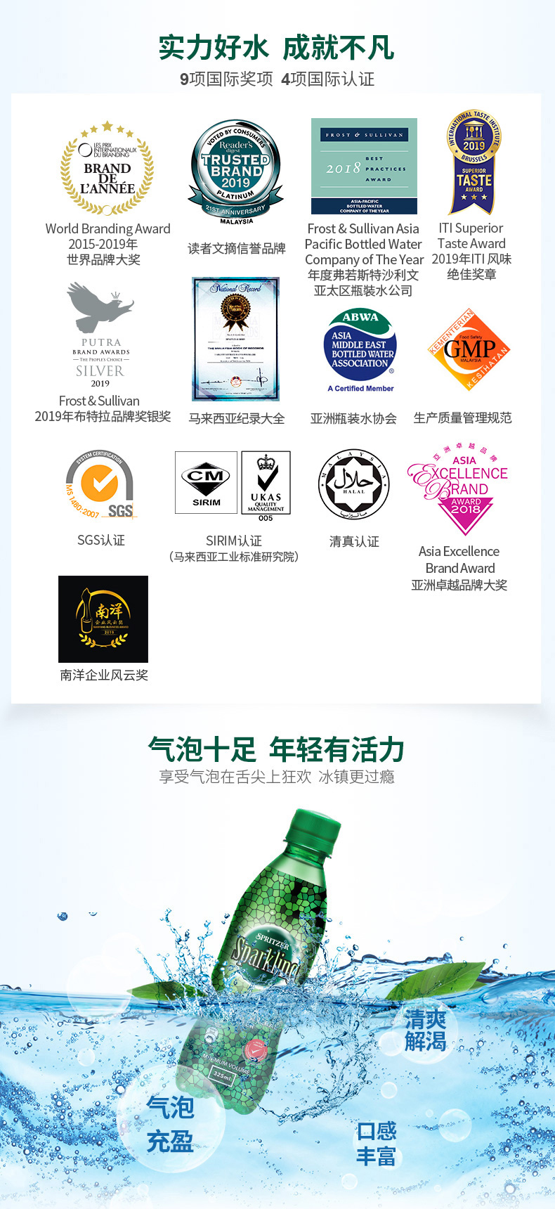 马来西亚国会用水 0糖0卡0脂 325mlx24瓶spritzer 高端弱碱性气泡水 首页爆料 买手党