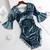 Swimsuit female net red with the same high-grade velvet triangle one-piece belly cover thin sexy backless hot spring resort bathing suit