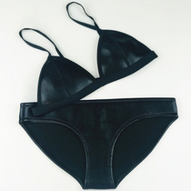 Europe and the United States foreign trade black patent leather bikini sexy nightclub three-point no steel bracket split triangle hot spring swimsuit women