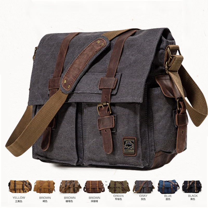 European Men's Canvas Computer Bag Retro Men's Messenger Bag Casual Shoulder Bag Locomotive Bag Student Bag