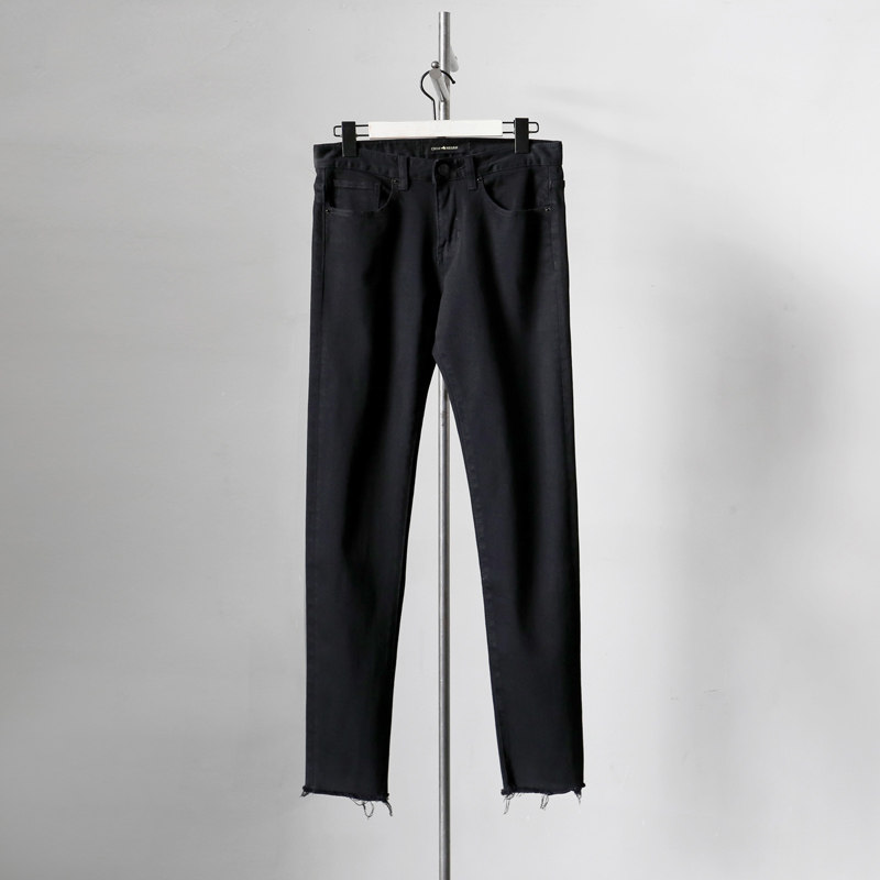 雀斑男装 简约百搭款修身黑色毛边九分裤