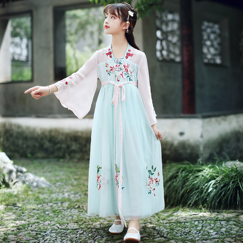 Han váy cô gái Trung Quốc gió siêu cổ tích váy bé gái Tang bé trang phục trẻ em theo phong cách cổ xưa cho trẻ em ăn mặc đầm đầm mùa xuân và mùa thu.