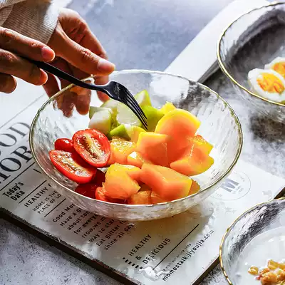 Japanese style gold light luxury style tableware hammer pattern Ice Flower glass bowl single salad bowl dessert bowl beautiful plate