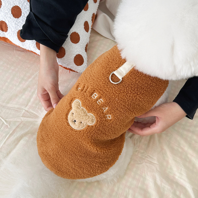 New Winter Clothing ins Style, Fleece-Lined Warm Pet Dog and Cat Clothes, Teddy, Bichon, Poodle, Leash-Compatible Vest