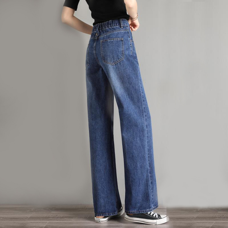 Elastic waist denim wide pants women's high waist 2020 autumn new small loose hanging straight pants mop pants