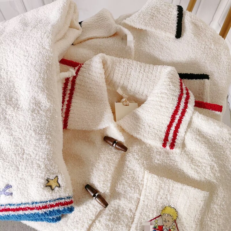 Paijia's Same Autumn and Winter Thickeneded Soft Half-Velvet Little Prince Men and Women Couple Pajamas Lapel Cardigan Home Clothes