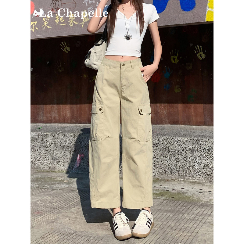 La Chapelle Khaki American-Style Workwear Casual Pants for Women, Summer Thin Multi-Pocket Slimming Cropped Wide-Leg Pants La Chapelle Khaki American-Style Workwear Casual Pants for Women, Summer Thin Multi-Pocket Slimming Cropped Wide-Leg Pants