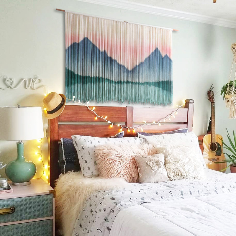 Blue Art Square Nordic hand-woven cotton tapestry living room bedroom bedside decoration homestay soft art tapestry