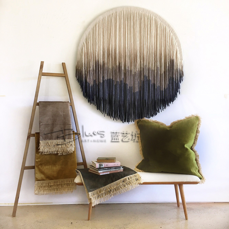Tấm thảm nghệ thuật màu xanh Châu Âu in tay dệt boho tấm thảm nhuộm trang trí tranh dân tộc gió tròn thảm treo tường mandala