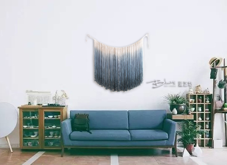 Blue Art Square Bohemian Hand-đan Gradient Nhuộm Tapestry B & B Đặc biệt Tranh Bắc Âu thảm treo tường hình cô gái	