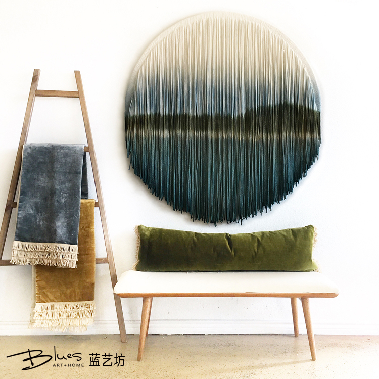 Blue Art Workshop Handmade Woven Dyeing Tapestry Nordic Ins Minimalist Wind Wall Blanket Hung Painting Folk Living-room Bedroom Decoration