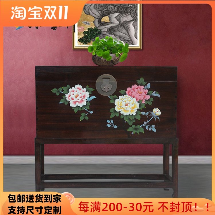 New Chinese classical furniture painted decoration insect-proof calligraphy and painting bedside table storage camphor wood dowry box glove box