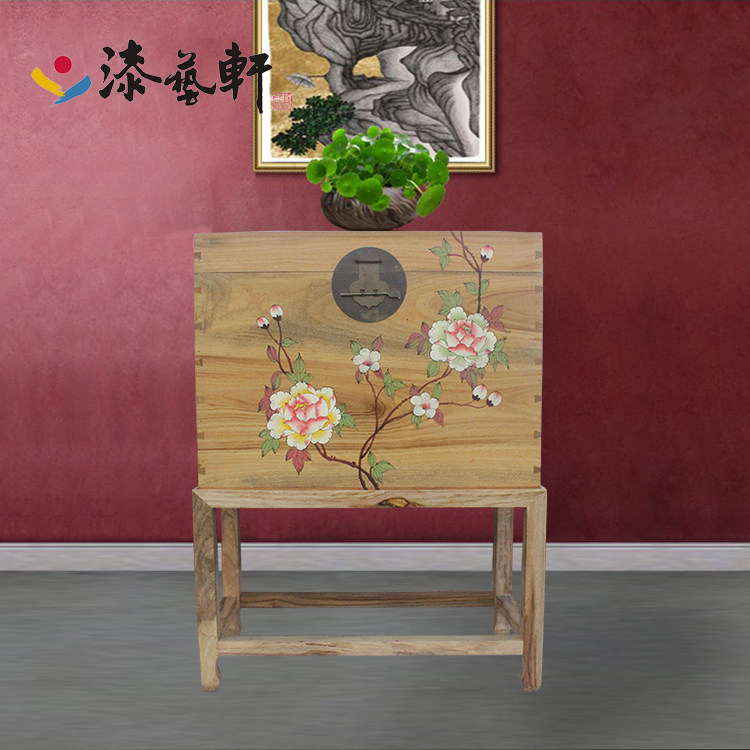 New Chinese-style camphor wood painted trunks dowry marriage calligraphy and painting anti-mosquito moisture-proof box can be customized size