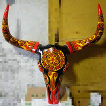 Great Liangshan Yi folk pendentif Bull Brain Shell Lacquered Ware Color Painting Handmade Real Full Bull tête montante Wangchaeen pendentif pendentif