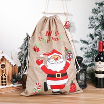 Christmas Printed Linen Gift Bag Santa Backpack Santa Backpack