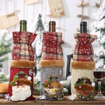 Christmas decoration checkered linen wine bottle bag wine bottle bag