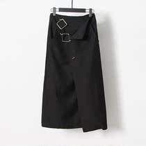 2021 New Summer Folds High Waist Temperament Commute Pure color irregular black straight cylinder Skirt Half Body Splicing Skirt