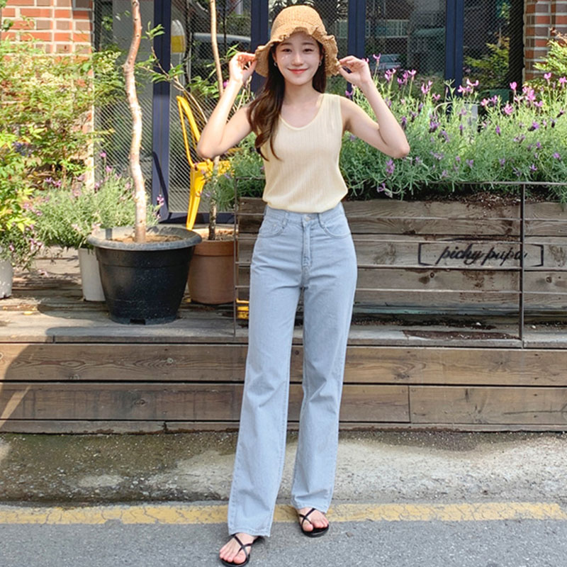 Light-colored wide-leg jeans women's 2020 new high-waisted loose thin man Hyuna hanging straight tube mop pants