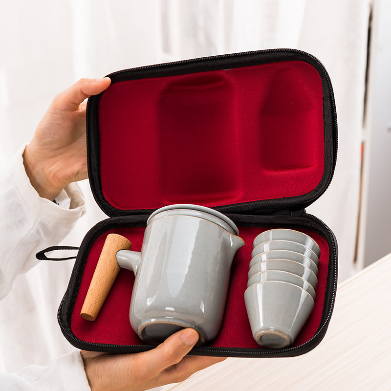 Portable Quick Cup One Pot Six Cup Japanese Ceramic Travel Kung Fu Tea Set With Bag Outdoor Car Teapot