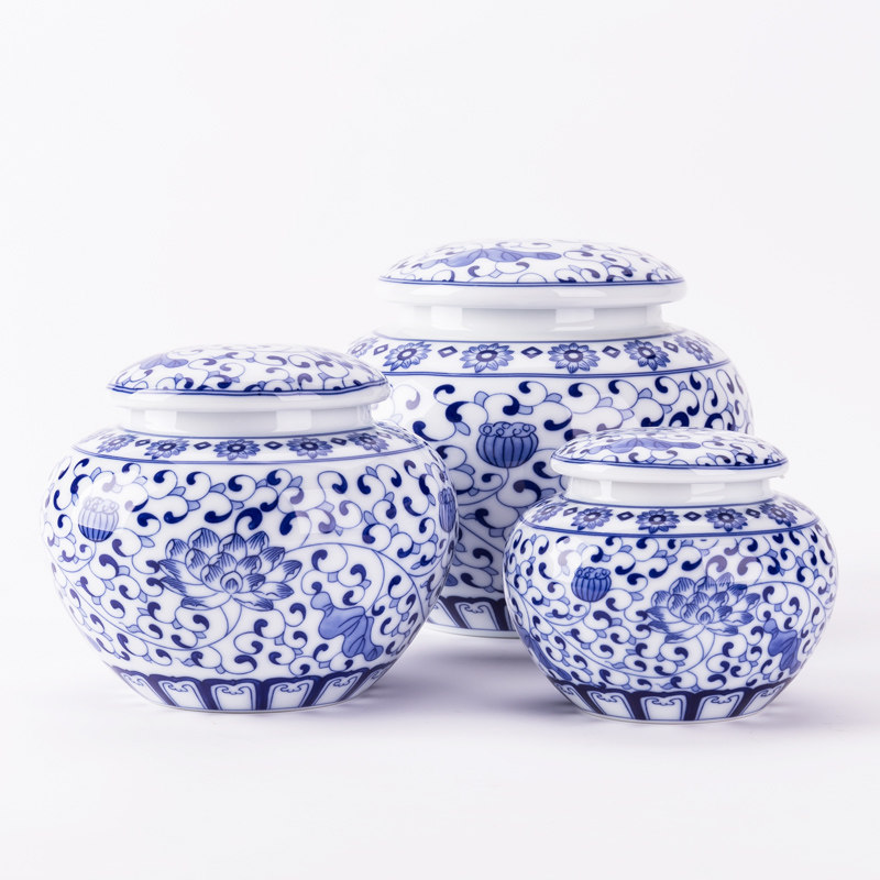 Blue and white porcelain tea pot large one-pound ceramic tea pot sealed pot loose tea Pu'er tea box moisture-proof storage tea pot