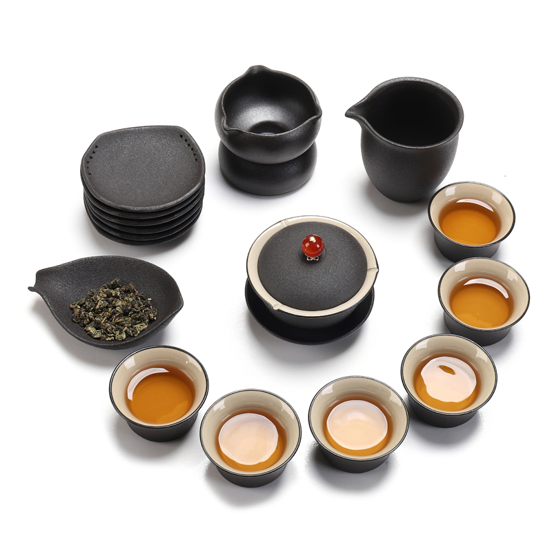 Kung fu tea set of black suit household contracted office of a complete set of ceramic tureen coarse pottery teapot Japanese tea tray