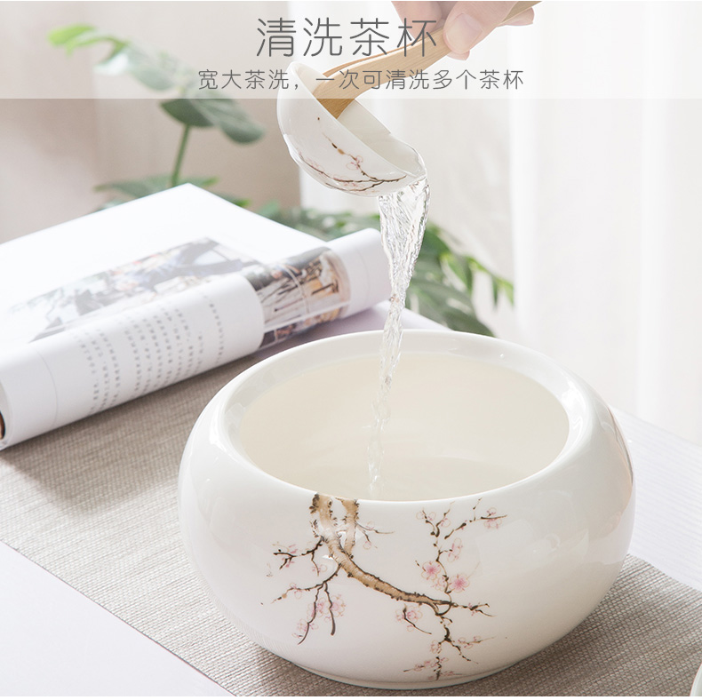 A complete set of dehua white porcelain suet jade suit household green kung fu tea set ceramic tea tray was contracted tea table