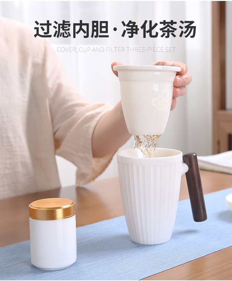 Suet jade white porcelain keller with cover filter master ceramic tea cup cup household custom office