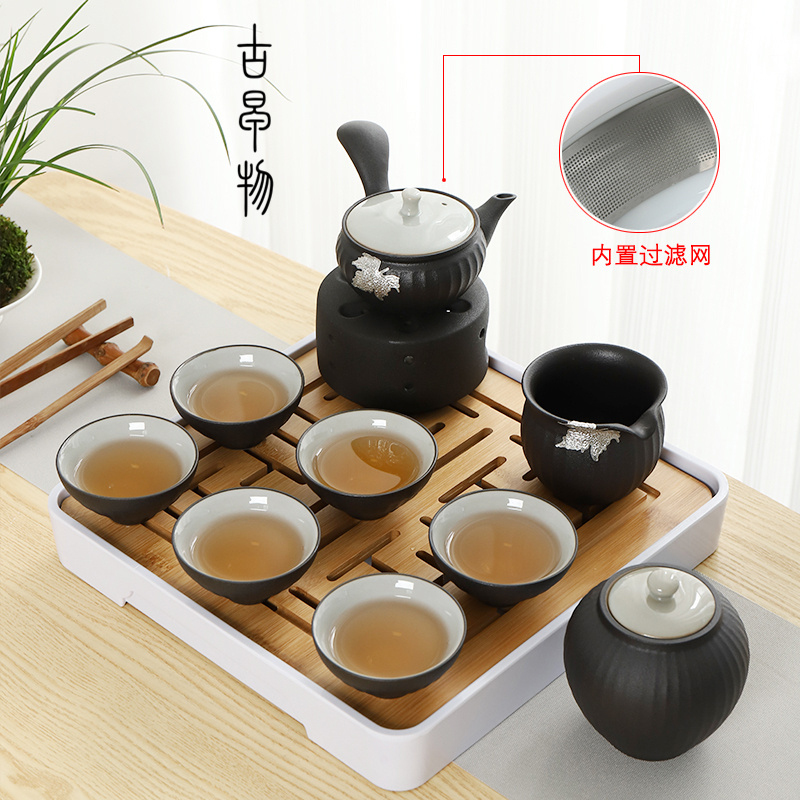 Tea set kung fu Tea set household, black and white ceramic electric TaoLu Japanese I sitting room is contracted a warm the teapot Tea tray
