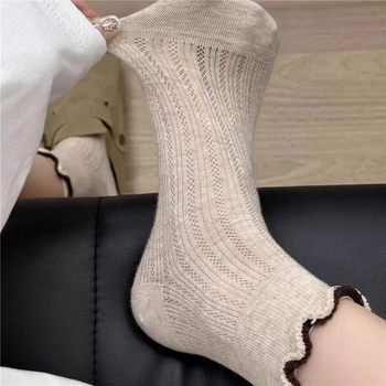 Xia thin fungus ear-edge hollow socks for women ins breathable versatile ຖົງຕີນສັ້ນ versatile ສໍາລັບນັກສຶກສາຍິງ trendy