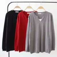 [Зазор] Кнопки v -neck поддельный два длинного свитера плюс удобрения и увеличить контрастную цветную рубашку для женского цвета YY9541