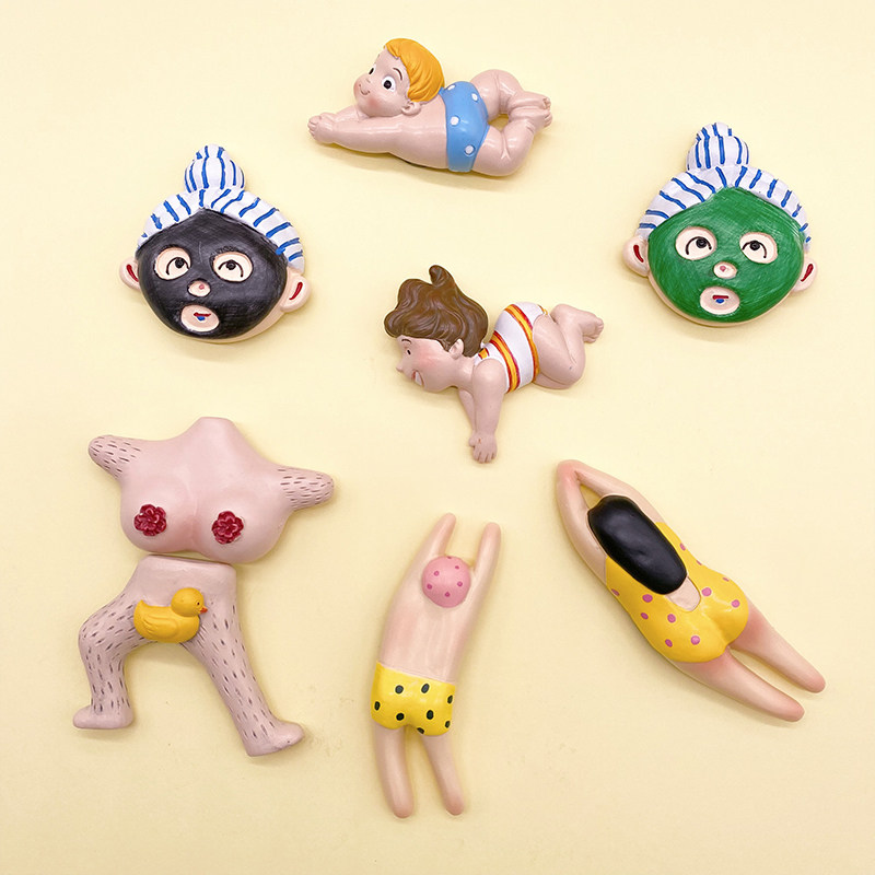 Creative Cartoon Cute Beach Swimming With Strange Fridge Post Solid Resin Magnet Magnet Decorative message sticker