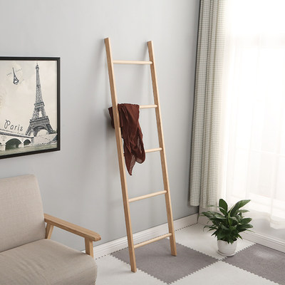 Simple ladder rack ins solid wood floor bathroom towel rack free punching small inclined trapezoidal clothes rail against the wall