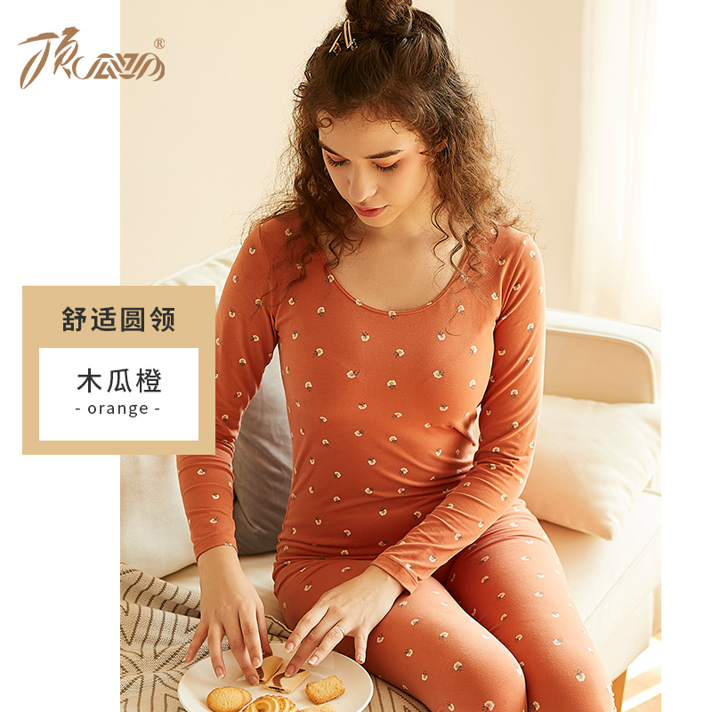 Top ấm đồ lót womens mùa thu quần womens quần áo bông căng mỏng la hét vòng cổ in bông áo len mỏng womens