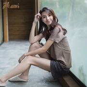 Bộ đồ ngủ nữ mùa hè tay ngắn phù hợp với quần áo gia đình cotton lỏng quần short xu hướng giản dị mới quần áo nữ nhà màu sắc rắn - Bên ngoài ăn mặc