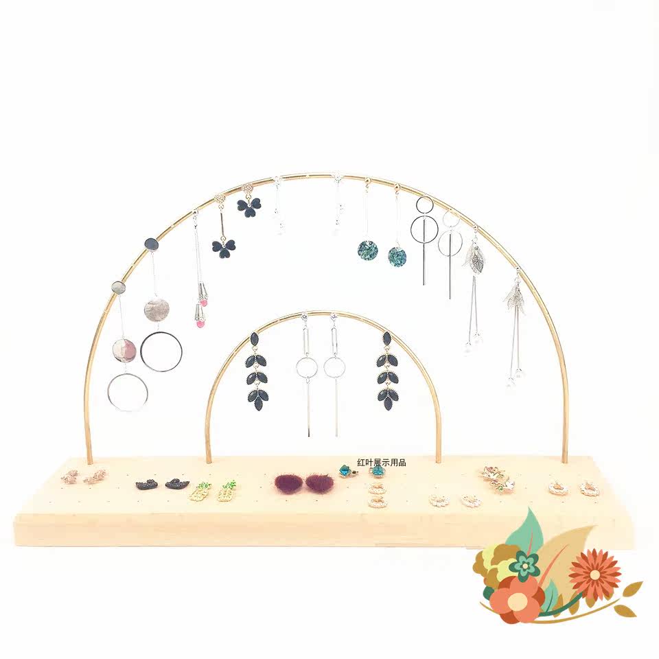 Solid wood earpiece frame gold earpiece frame gold ornament rack ear pin frame jewellery display prop earrings frame two floors