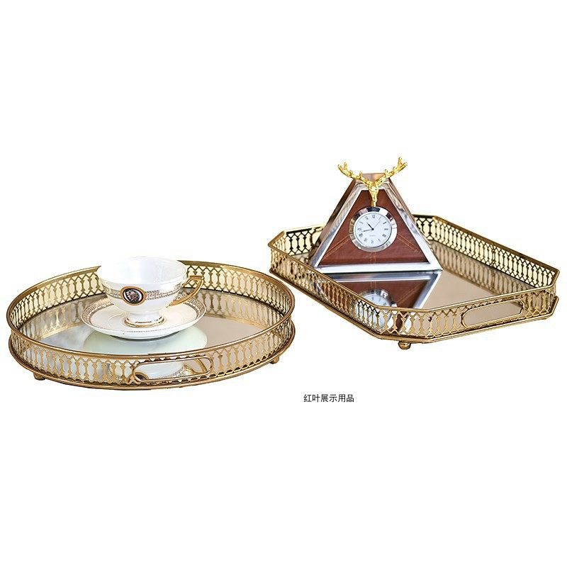 Home Fitted Square Round Nursery Soft adornments Tray Home Pendulum decorated with trays Golden Hollowed-out tray iron