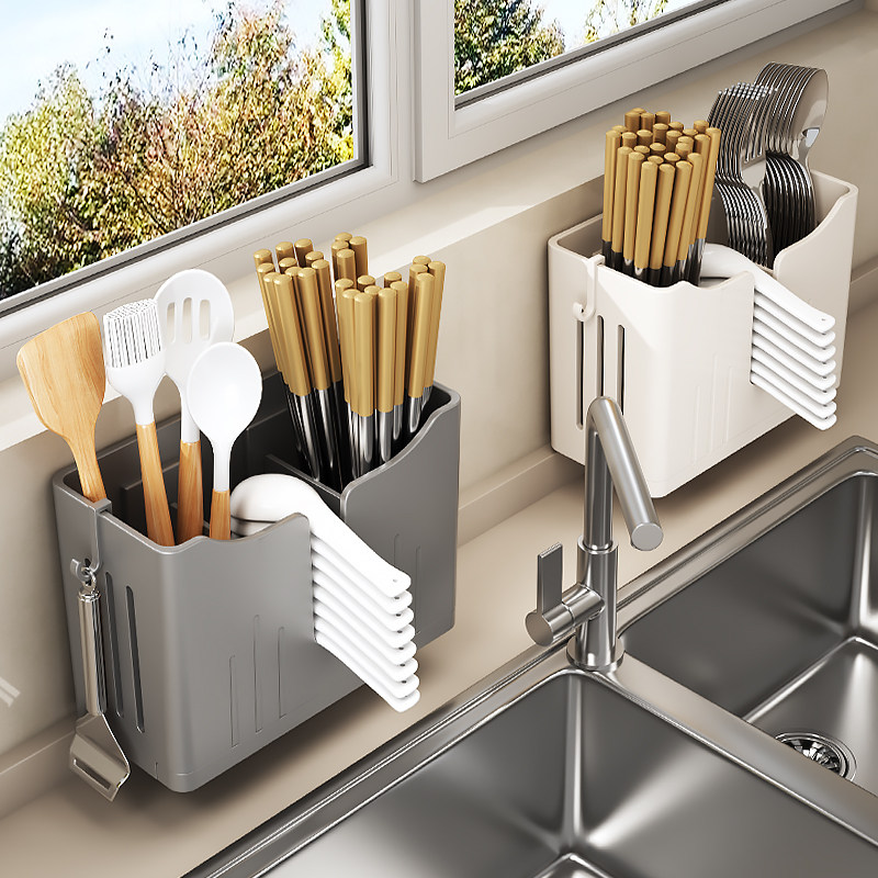 Chopstick containing box chopstick cage wall-mounted chopstick cage home drain spoon chopstick cylinder Chopstick Basket Kitchen Rack-Taobao