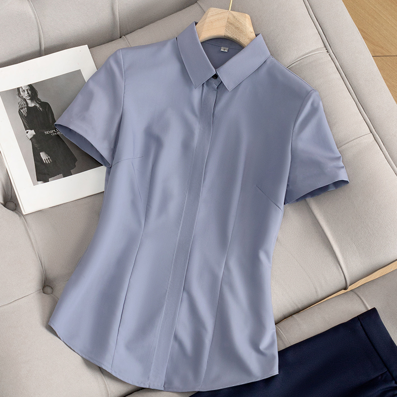 Gray Short-Sleeved Shirt for Women, Summer Top, Professional Workwear, High-End Elegant Slim-Fit Plus-Size Shirt Set, Work Uniform Gray Short-Sleeved Shirt for Women, Summer Top, Professional Workwear, High-End Elegant Slim-Fit Plus-Size Shirt Set, Work Uniform