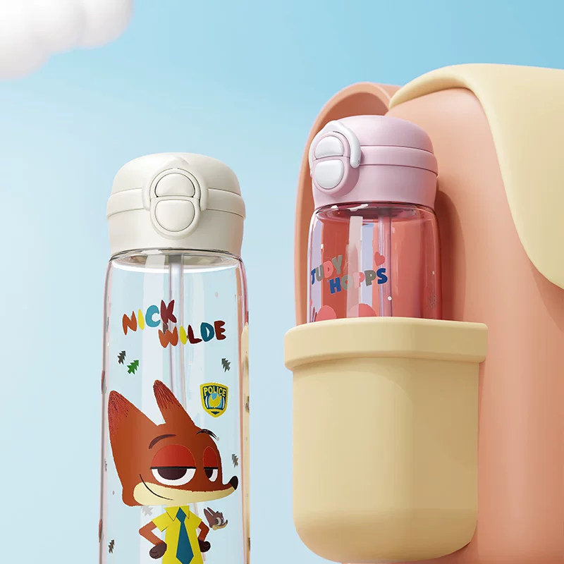 Zootopia Nick water cup for children going to school special summer tritan Judy double drinking straw cup for primary school students