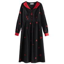 Single-bundle plus size womens French love embroidery dress 2022 spring new fat MM slimming waist tea break dress