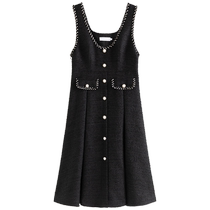 Single-bundle plus size womens small fragrant style camisole skirt winter new style contrasting webbing high waist mid-length A-line skirt