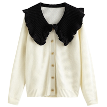 Single bundle large size womens clothing gentle and sweet lotus leaf collar sweater for women in autumn and winter slightly fat MM age-reducing beautiful and stylish top