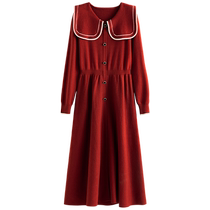 Single bundle large size commuter doll collar knitted dress for women in autumn and winter fat MM Year of the Rabbit animal year red skirt