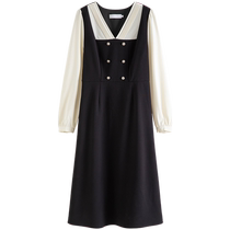 Single bundle plus size womens French sweet V-neck waist fake two-piece dress for women autumn and winter new slightly fat mm umbrella skirt