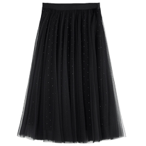 Single-bunch plus size womens temperament mesh high-waist skirt fat girl spliced ​​velvet dress